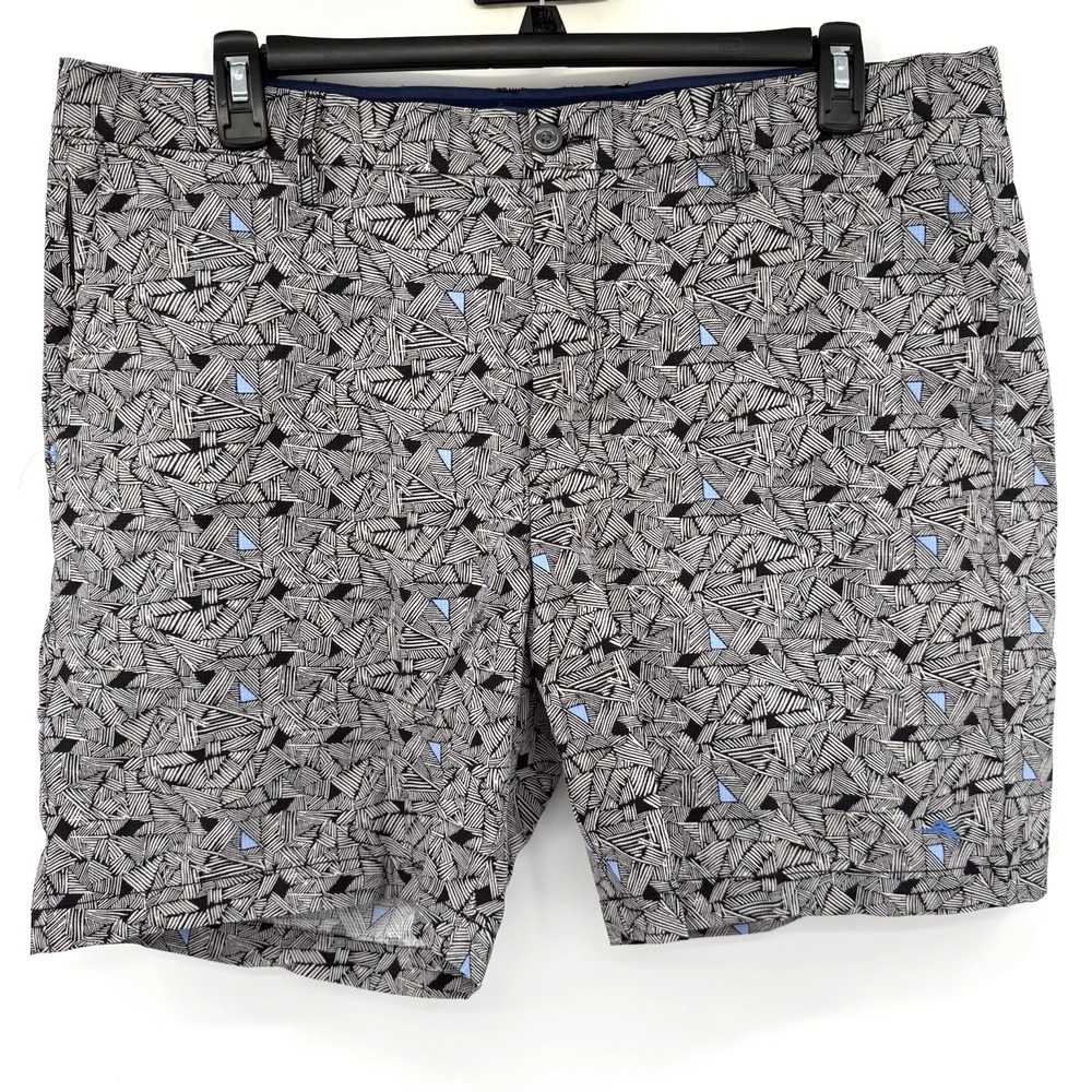 Tommy Bahama Shorts Mens 40 Black White Blue Geometric Abstract Stretch Casual